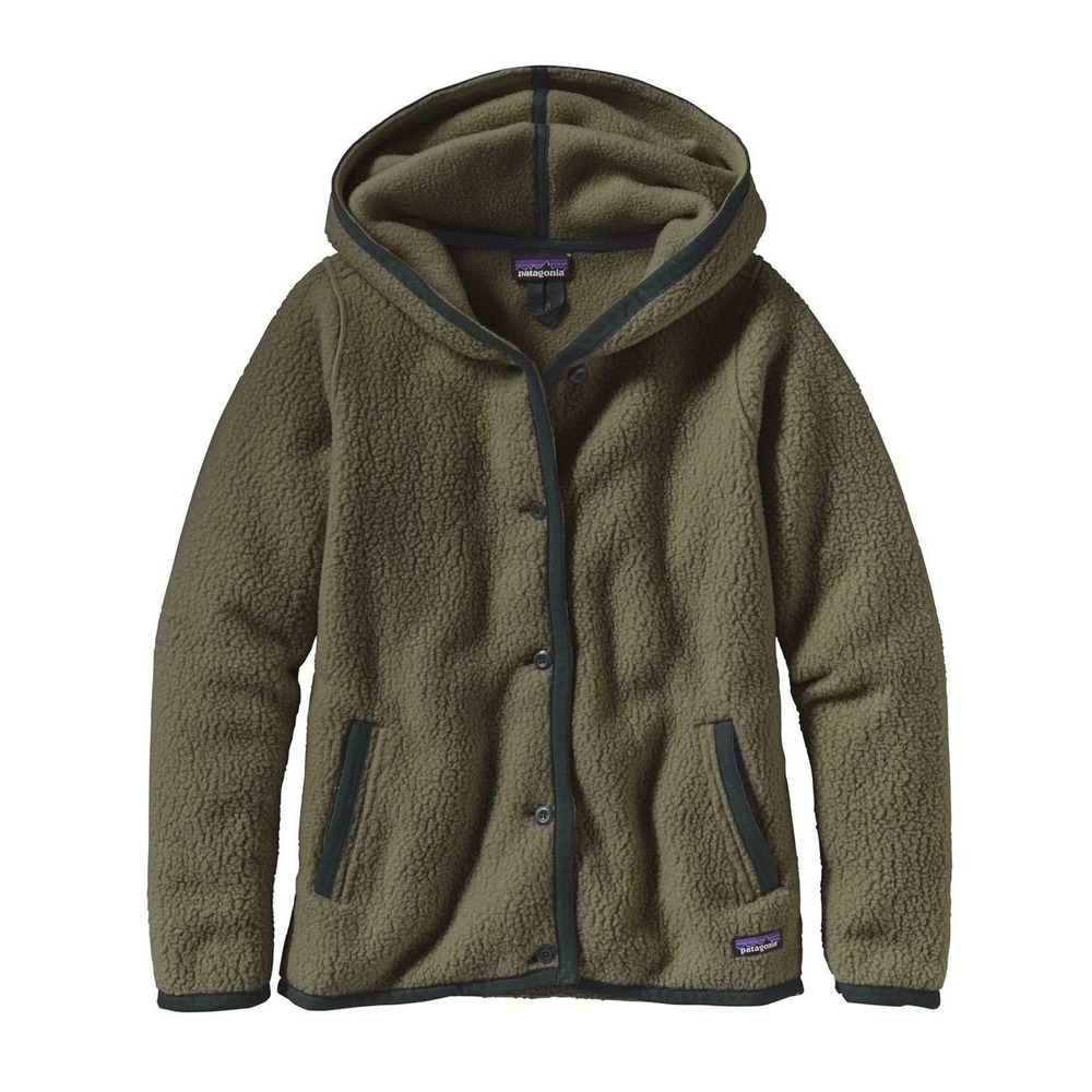 Patagonia Women's Shearling Fleece Hooded‎ Cardigan Olive Green Small